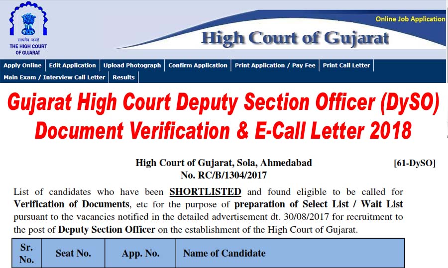 Gujarat High Court DYSO Selection List