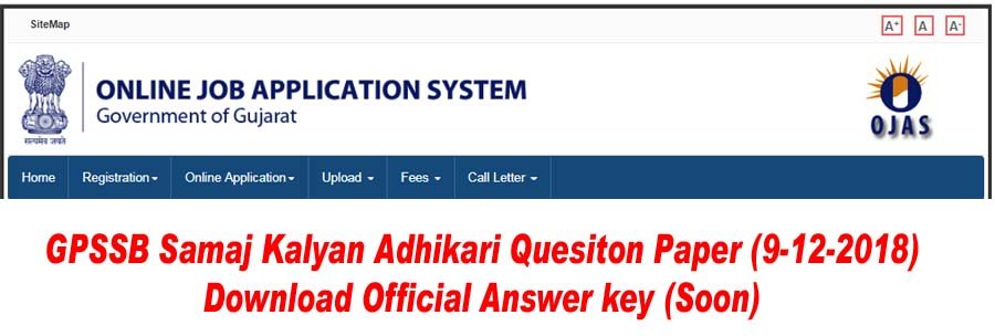 GPSSB Samaj Kalyan Nirikshak Question Paper (09-12-2018) Download Answer key