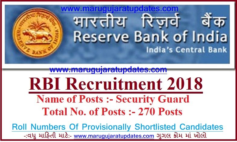 RBI Security Guards Provisionally Shortlisted Candidates